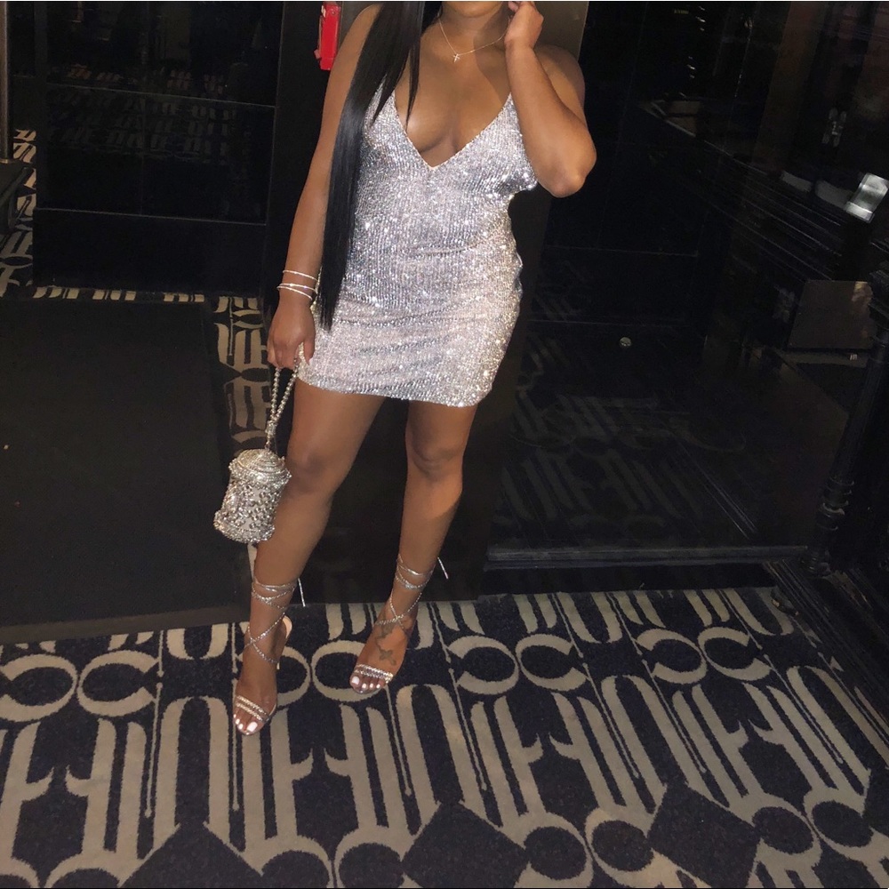 Missguided Silver Embellished Mini Bodycon Dress